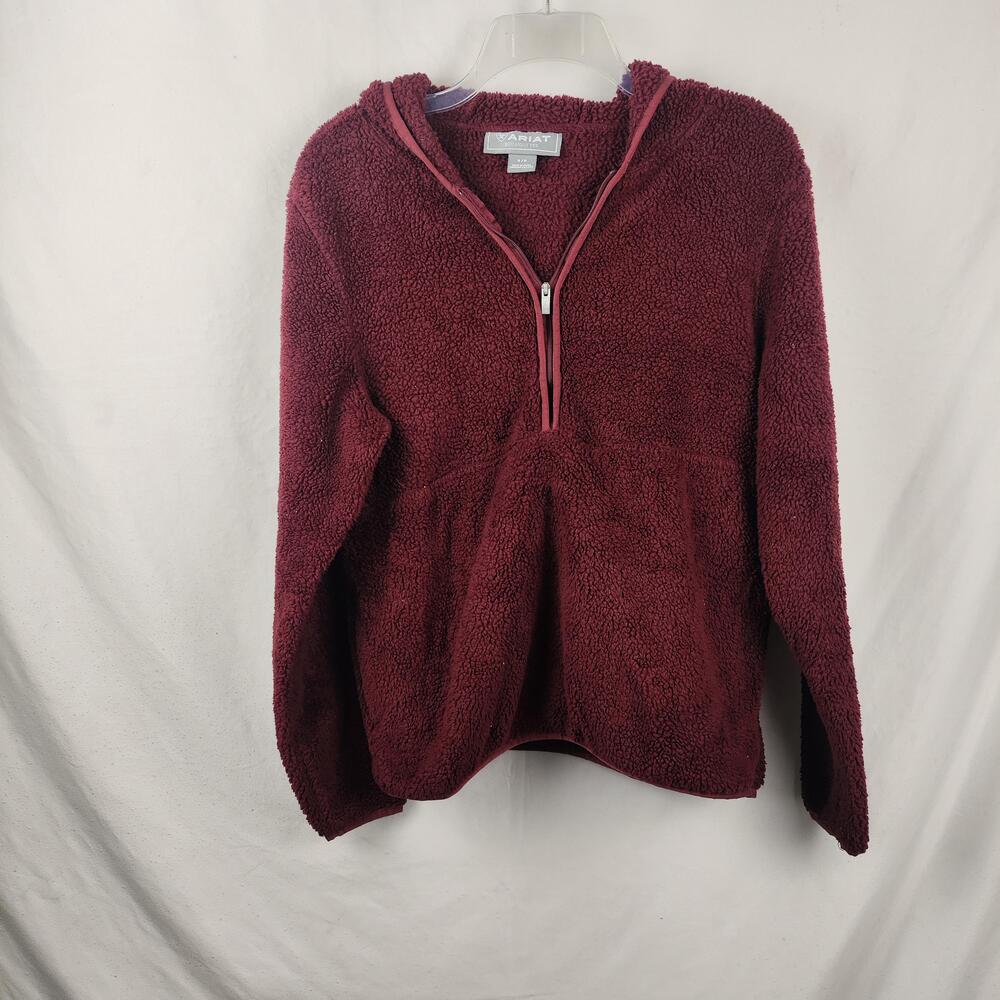 Ariat Jacket Womens Small Red Sherpa Fleece Hooded 1/4 Zip AriatTEK Pullover